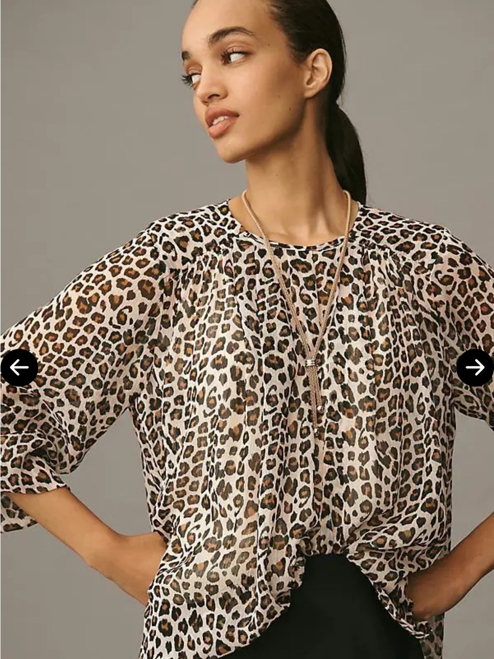 NWT Maeve Peasant Leopard-Print Sheer Long Sleeve Top